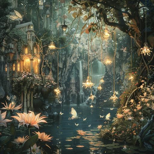 midnight garden with fairies ultrarealistic dreamy --s 250