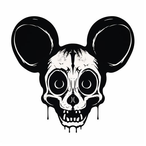 might mouse with skeleton face, stencil, black and white, no background
