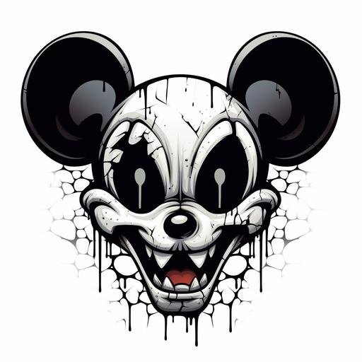 mighty mouse cartoon character with skull face, stencil, black and white, no background