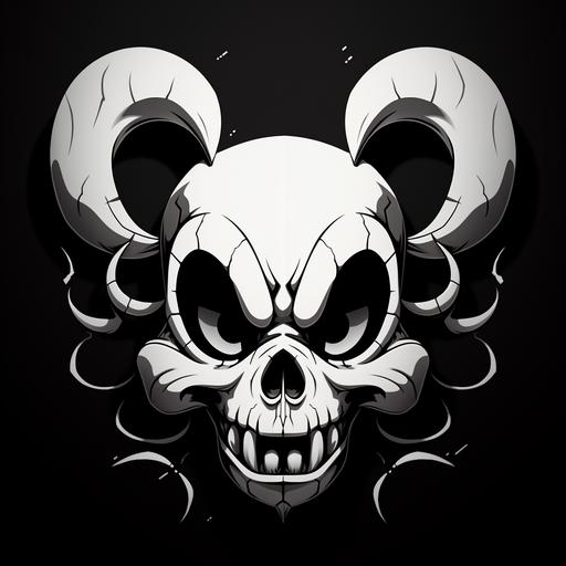 mighty mouse cartoon character with skull face, stencil, black and white, no background