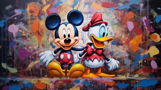 miki mouse and donald duck printed colorful --ar 16:9