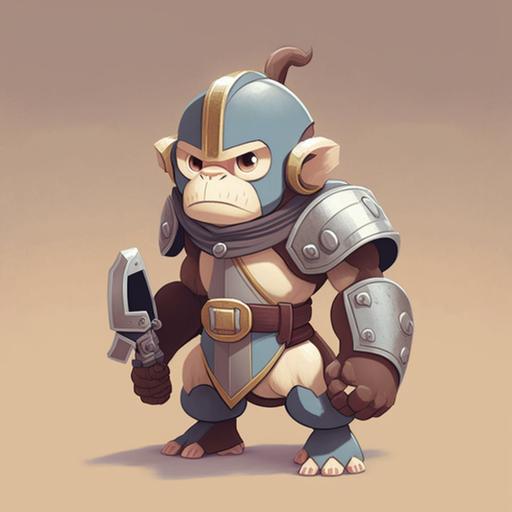 mini cute brown monkey wears gray armor in Megaman style