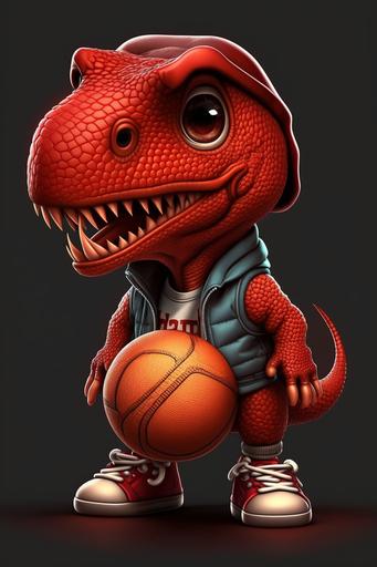 mini cute dino basketball red fire colored wearing Basketball clothes colored, 3d high quality. --v 4 --ar 2:3