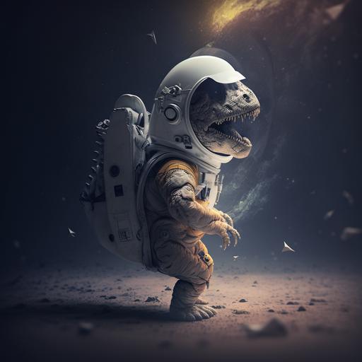 mini dinosaur, astronaut, space, 4k image, high resolution, vertical orientation