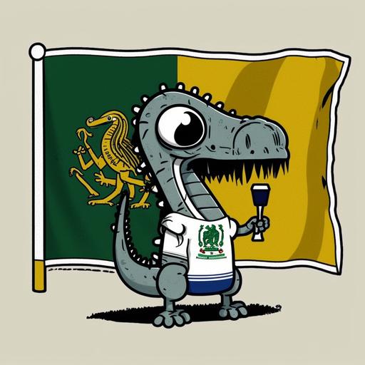 mini dinosaurio, flag,del Real madrid, playera