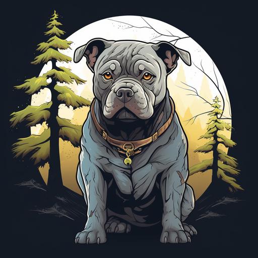 mini exotic American bully, tree, color logo outline driving