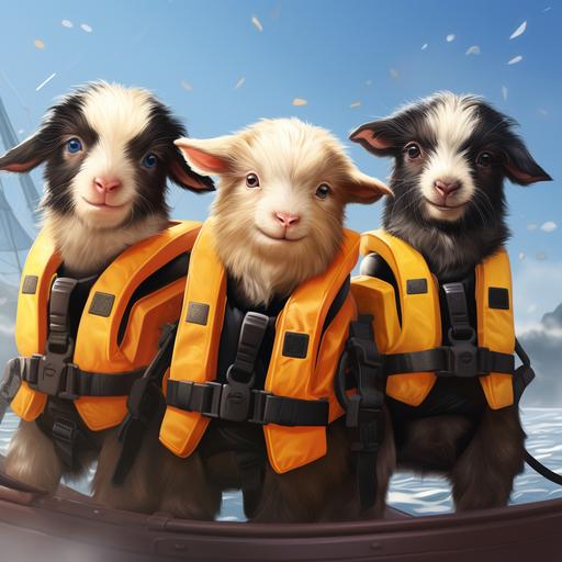 mini pygmy goats wear life jacket cartoon