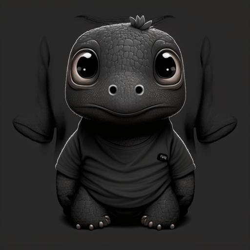 minidino, realistic, cute, wearing black t-shirt