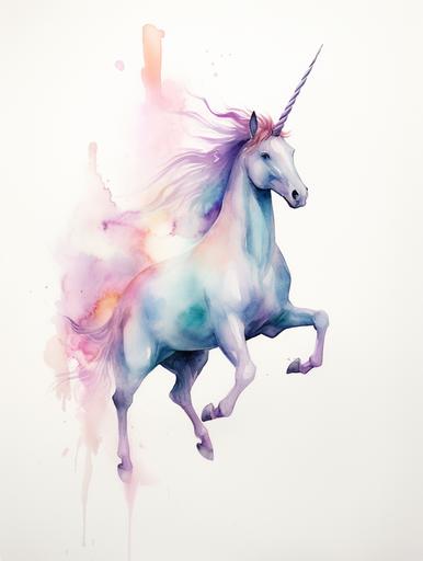 minimalist abstract teal blue purple pink unicorn body standing on two legs abstract painting water color white background --ar 3:4