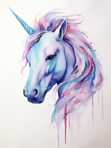 minimalist abstract teal blue purple pink unicorn head abstract painting water color white background --ar 3:4