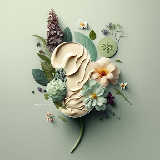 minimalist art of cream from body logo from brazil, green, natural, flowers