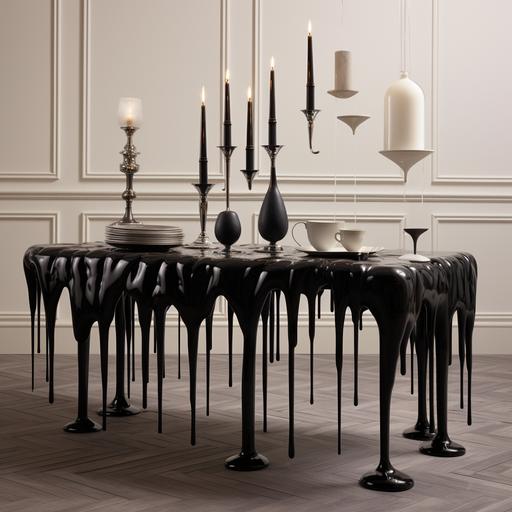 minimalist geoglyphic melting dripping candle centerpiece on a maximalist dining table