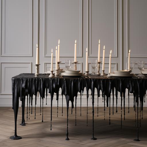 minimalist geoglyphic melting dripping candle centerpiece on a maximalist dining table