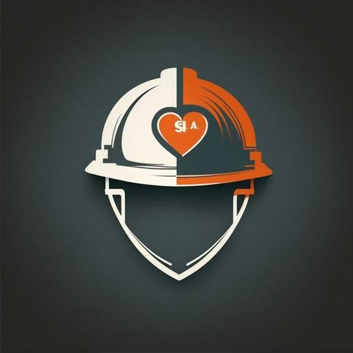 minimalist industrial nursing logo without lettering with heart-shaped stethoscope, safety helmet in HD
