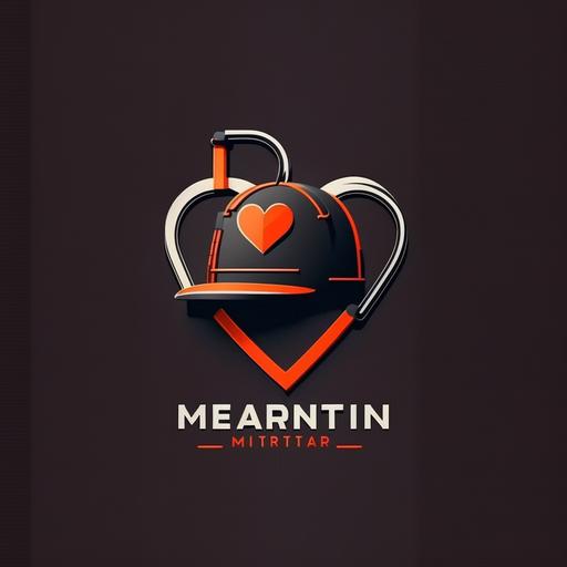 minimalist industrial nursing logo without lettering with heart-shaped stethoscope, safety helmet in HD