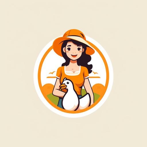 minimalist logo for farm, simple, white background, no letter font, minimalistic, mascot logo, two girl with orange basket