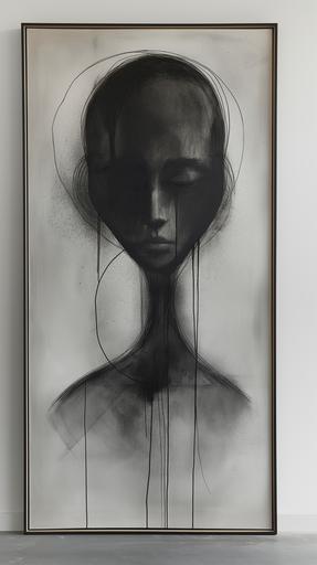 minimalist single line sketch, black paper, concrete ink, minimalist frame, inspired by life , --v 6.0 --s 750 --ar 9:16