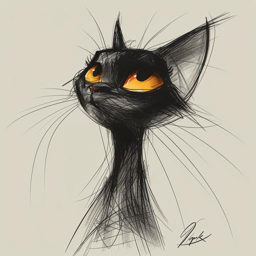 minimalist single line sketch, female Cat vampire --v 6.0 --s 750