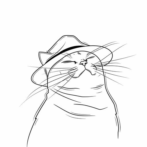 minimalist single line sketch of a cat wearing a hat, cute