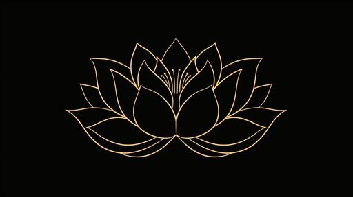 minimalist single line sketch of a lotus flower logo, on a black background --ar 16:9 --s 200 --v 6.0 --style raw --c 2