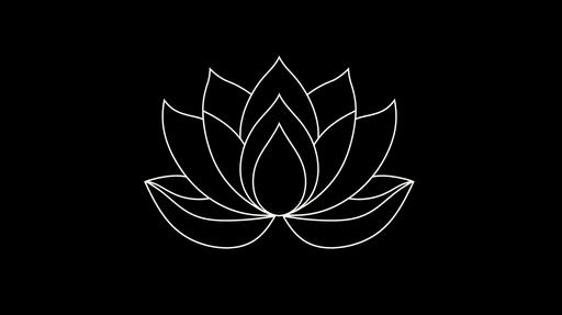 minimalist single line sketch of a lotus flower logo, on a black background --ar 16:9 --s 200 --v 6.0 --style raw --c 2