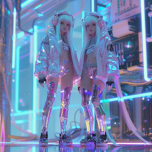 minimalist synth surreal space opera kpop anime cypberpunk neon stunning duo, clear beautiful stage