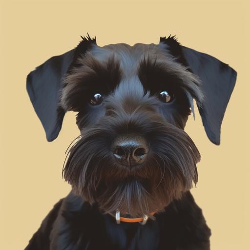 minimalist vector icon of a cute happy black schnauzer. brown eyes, no cropped ears. minimalist 2d icon vector. --q 2 --s 50