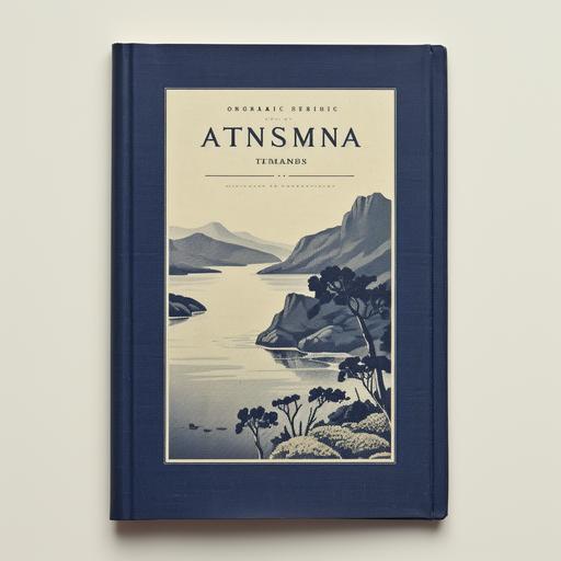minimalist vintage guide book cover, navy linen, tasmania australia