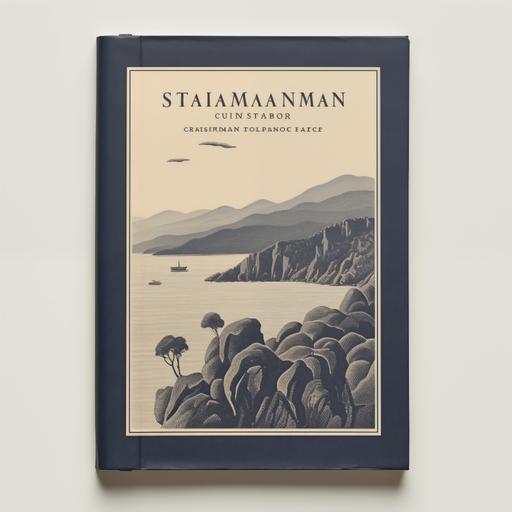 minimalist vintage guide book cover, navy linen, tasmania australia