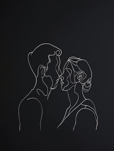 minimalist white line ar of two people illustration on dark background. --ar 3:4 --stylize 50 --v 6.0