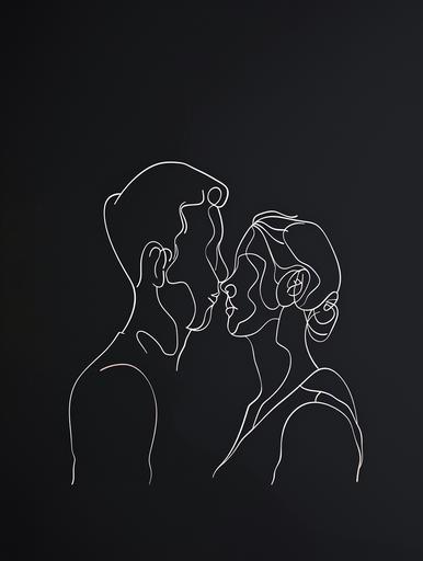 minimalist white line ar of two people illustration on dark background. --ar 3:4 --stylize 50 --v 6.0