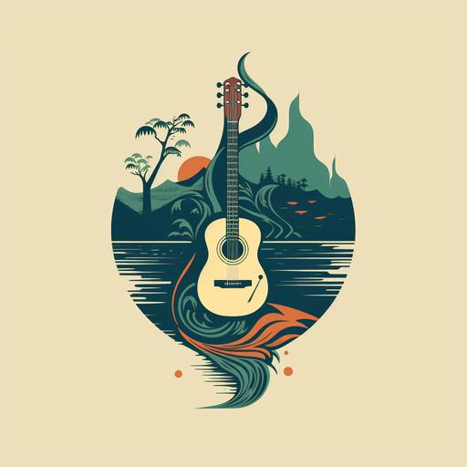 minimalistic logo, river and Amazonas, guitar and Pencil