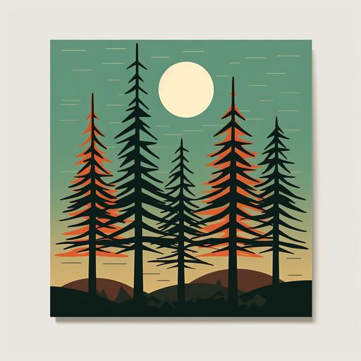 minimalistic retro 50s cartoon pine trees