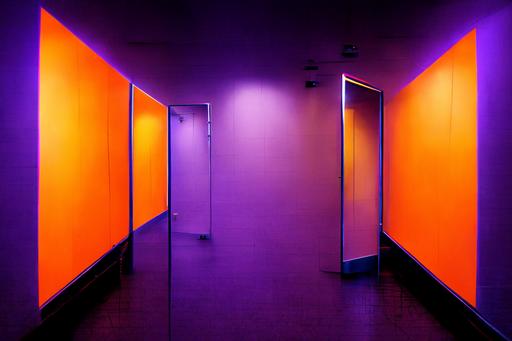mirror dimension, optical illusions, purple and orange fluorescent lighting, 8k --ar 3:2