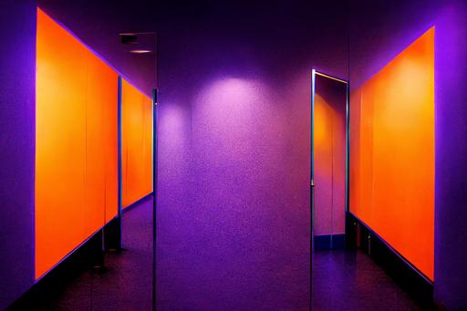 mirror dimension, optical illusions, purple and orange fluorescent lighting, 8k --ar 3:2