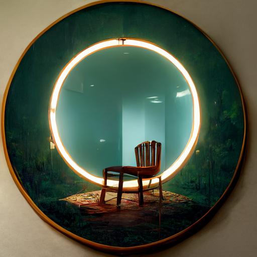 mirror, round, glowing, circle, dice, chair, teeth