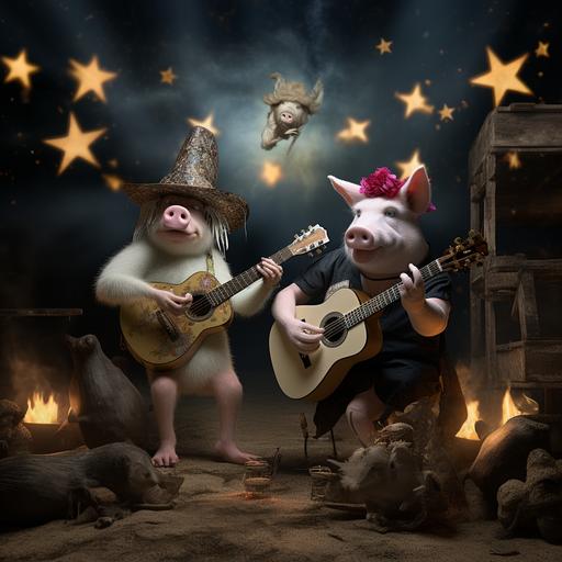 farm animal pirate wedding, roaster rock band, on the moon with an asteriod storm, high def, photorealistic