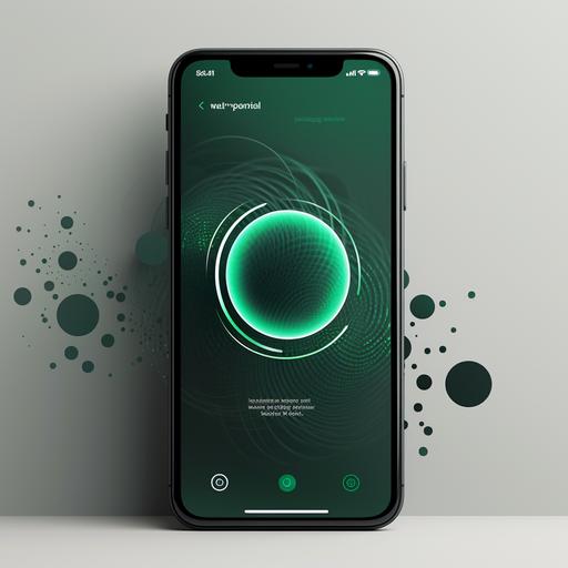 mobile screen, chat with AI using voice, green circle resembling voice of AI , minimalist, asthetic