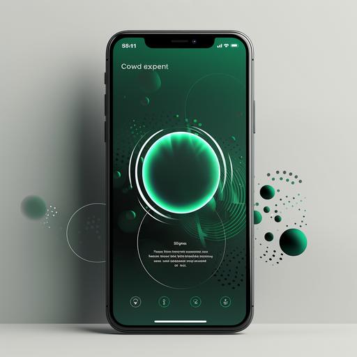 mobile screen, chat with AI using voice, green circle resembling voice of AI , minimalist, asthetic