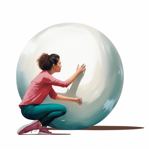 modern illustration, on a white background woman rolling a big ball