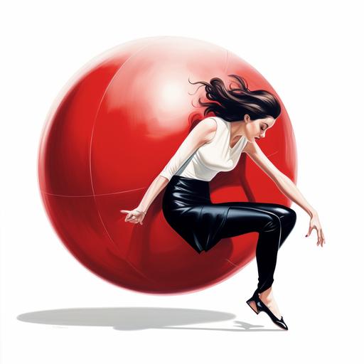 modern illustration, on a white background woman rolling a big ball