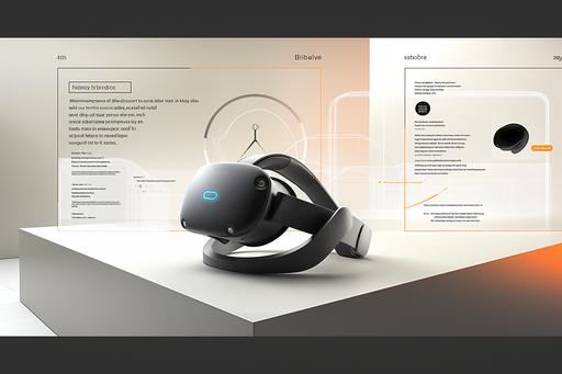 modern sleek, slim profiled black VR headset, on a modern stand --ar 3:2 --v 6.0