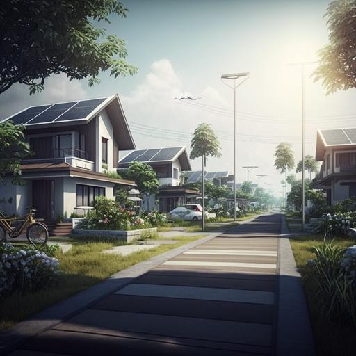 modern sustainable urban housing neighborhood in indonisia, sunny day realistic 4k