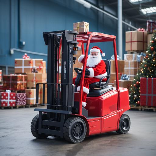 momy claus drive forklift red in atmospher christmas