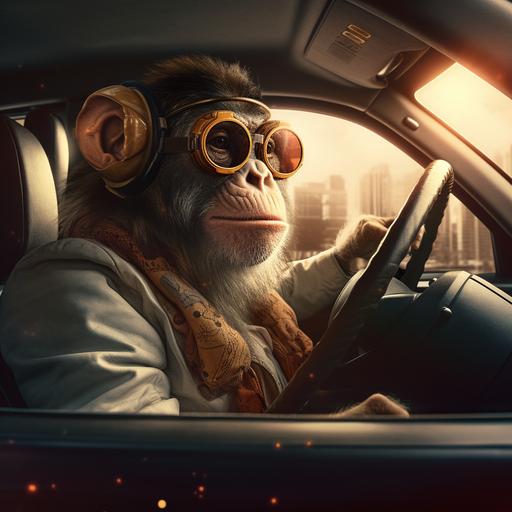 monkey drive a car