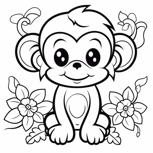 monkey, kawaii coloring book