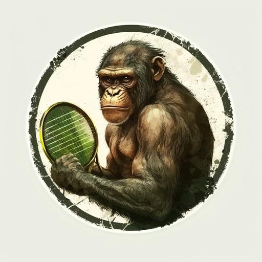 monkey, play tennis , circle banner, 4k, high quality,oil paint design an illustration