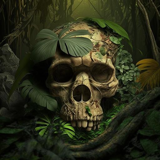 monkey skull in the jungle