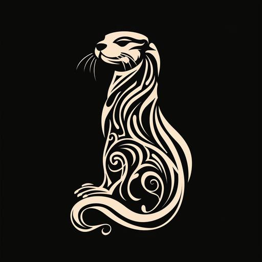 monochromatic tribal logo of a river otter