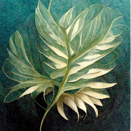 monocolor variegated monstera plant, monochrome botanical drawing, --q 2 --s 20000